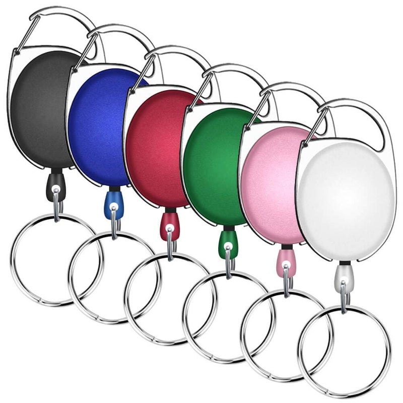 Selizo 6 Packs Retractable Badge Holder ID Carabiner Badge Reels Retractable Key Holders Keychains with Key Ring, Assorted Colors - Image 1